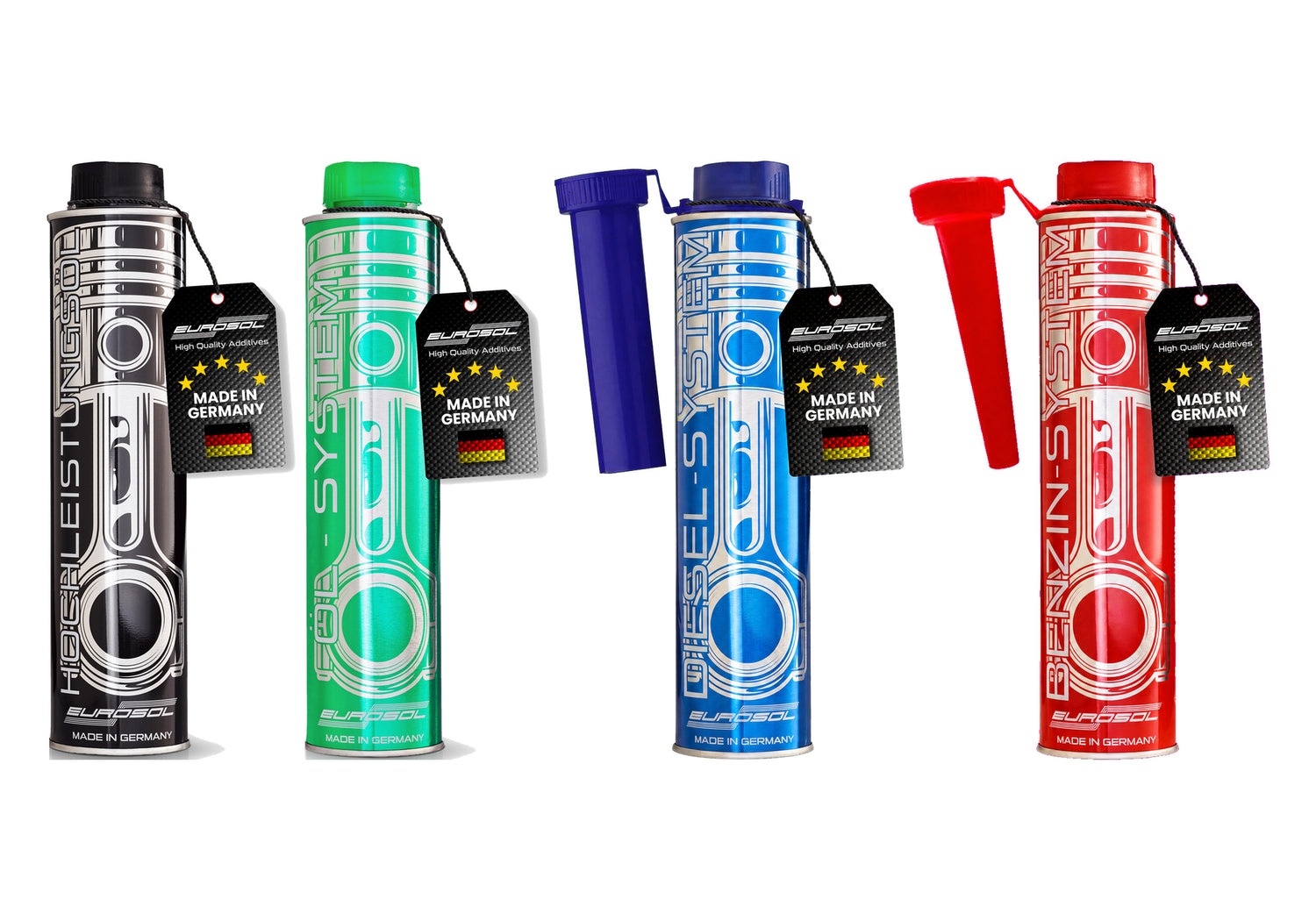 The four EUROSOL additives with Made in Germany neck tags